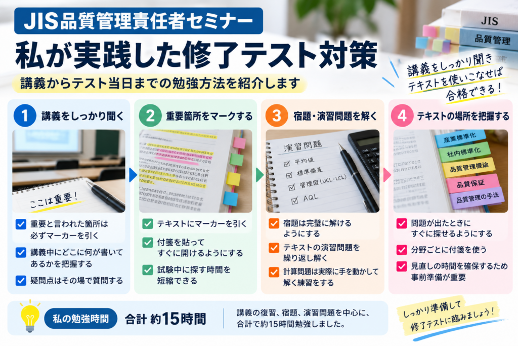 JIS品質管理責任者セミナー修了テストの勉強方法